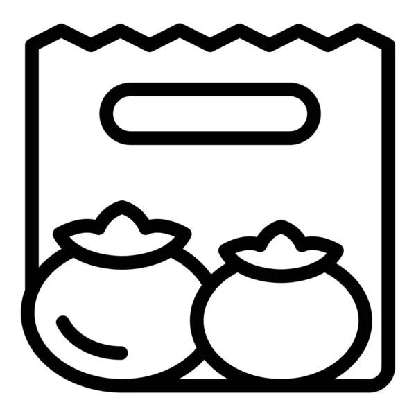 Légumes Sac Icône Contour Vecteur Nourriture Pour Enfants Repas Scolaire — Image vectorielle