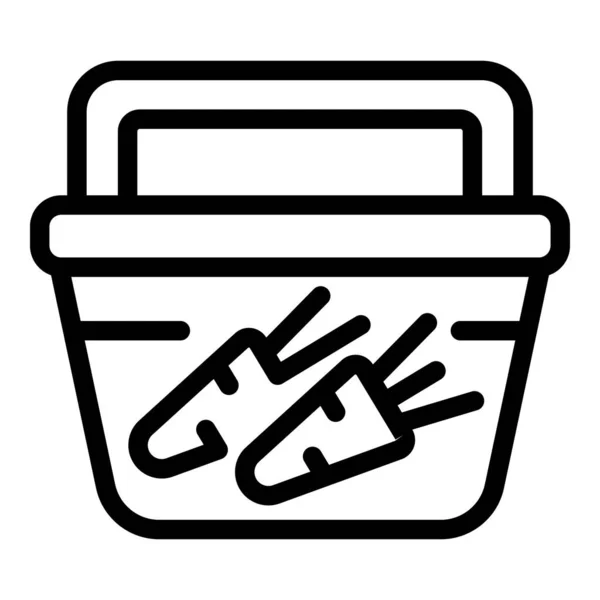 ニンジン食品ボックスのアイコンのアウトラインベクトル 学校の食事 容器菓子 — ストックベクタ