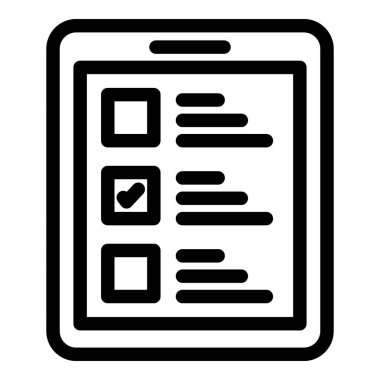 Çevrimiçi seçim simgesi ana hatları vektörü. Oylama yapalım. Kağıt anketi