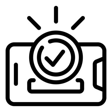 Onaylanmış seçim ikonu ana hatları vektörü. Çevrimiçi oy. Halkı araştır