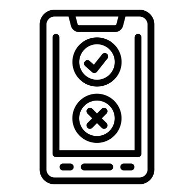Akıllı telefon seçim ikonu ana hatları vektörü. Oylama yapalım. Çevrimiçi kutu