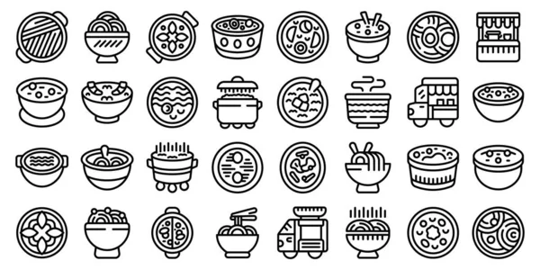 Straßensuppensymbole Setzen Umrissvektoren Vorspeisencafé Kochen — Stockvektor