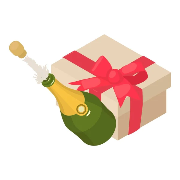 休日の概念アイコン等角ベクトル 弓とシャンパンのオープンボトルとボックス お祝い事 — ストックベクタ