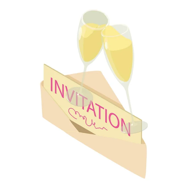 Значок Запрошення Святкування Ізометричний Вектор Запрошення Два Келихи Шампанського Свято — стоковий вектор