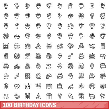 100 doğum günü ikonu. Beyaz arkaplanda izole edilmiş 100 doğum günü ikonu vektörünün taslağı