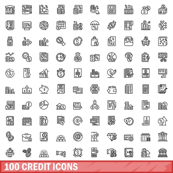 100 kredi ikonu ayarlandı. Beyaz arkaplanda izole edilmiş 100 kredi simgesi vektörünün ana hatları