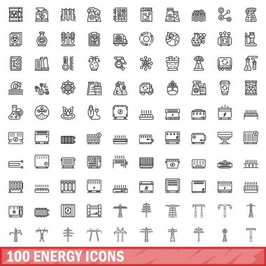 100 energy icons set. Outline illustration of 100 energy icons vector set isolated on white background clipart