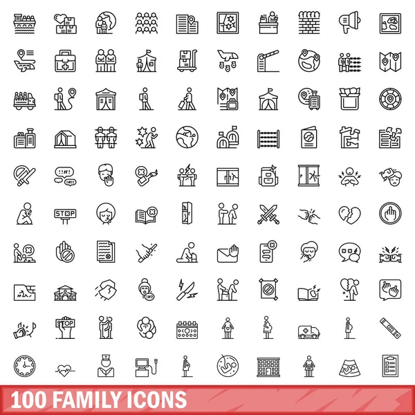 100 Familiensymbole Gesetzt Umriss Illustration Von 100 Familiensymbolen Vektor Gesetzt — Stockvektor