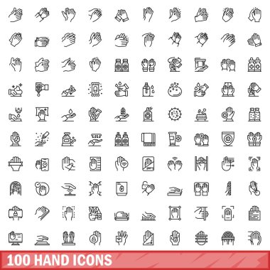 100 el simgesi hazır. Beyaz arkaplanda izole edilmiş 100 el simgesi vektörünün taslağı