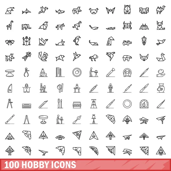 100 Hobby Icons Set Outline Illustration 100 Hobby Icons Vector — Stock Vector