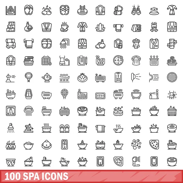 stock vector 100 spa icons set. Outline illustration of 100 spa icons vector set isolated on white background