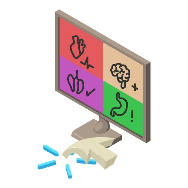 Ikona Lékařského Vyšetření Izometrický Vektor Monitor Zobrazovacím Systémem Těla Diagnostika — Stockový vektor