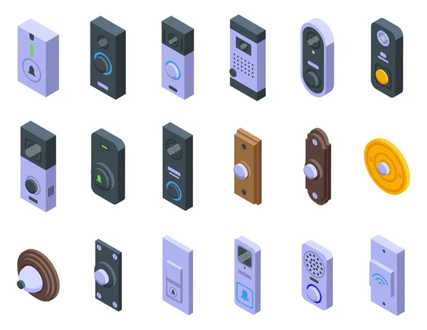 Door Bell Icons Set Isometric Vector Home Building Security Door — Stock Vector