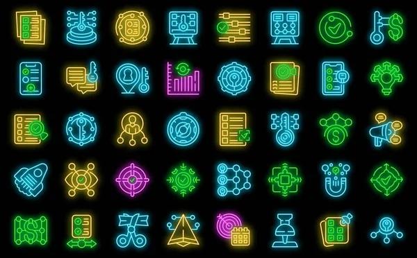 Ikony Klíčových Bodů Nastavují Vektor Osnovy Průběh Cesty Barva Neonové — Stockový vektor
