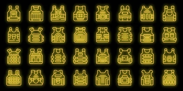 stock vector Bulletproof vest icons set outline vector. Armor body. Vest military neon color on black