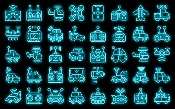 Radio Control Toys Icons Set Outline Vector Helicopter Toy Control — Stock Vector