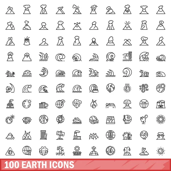 100 Earth Icons Set Outline Illustration 100 Earth Icons Vector — Stock Vector