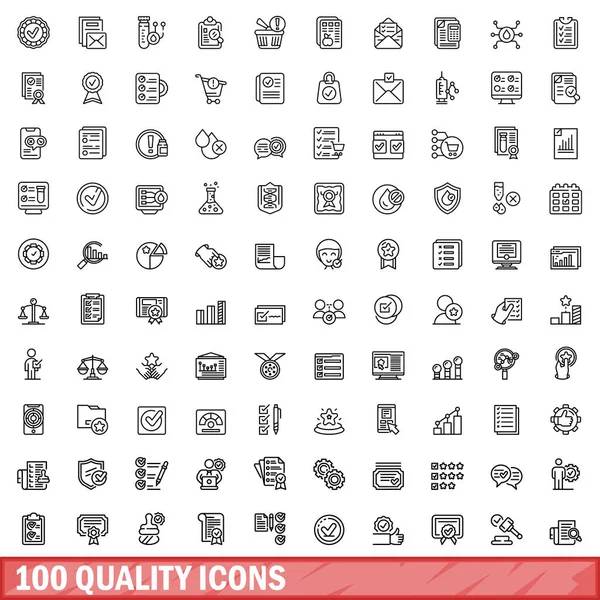 stock vector 100 quality icons set. Outline illustration of 100 quality icons vector set isolated on white background