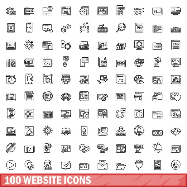 100 Website Icons Gesetzt Umriss Illustration Von 100 Website Symbole — Stockvektor