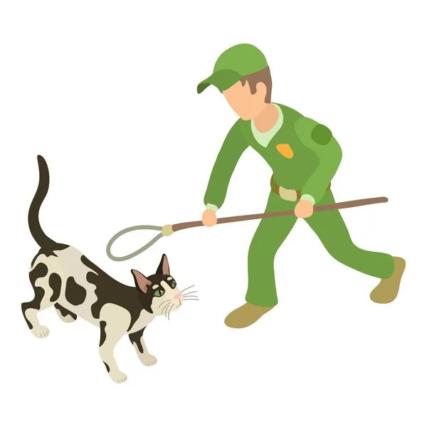 stock vector Cat trapping icon isometric vector. Man with noose for trapping domestic animal. Pet catchment service