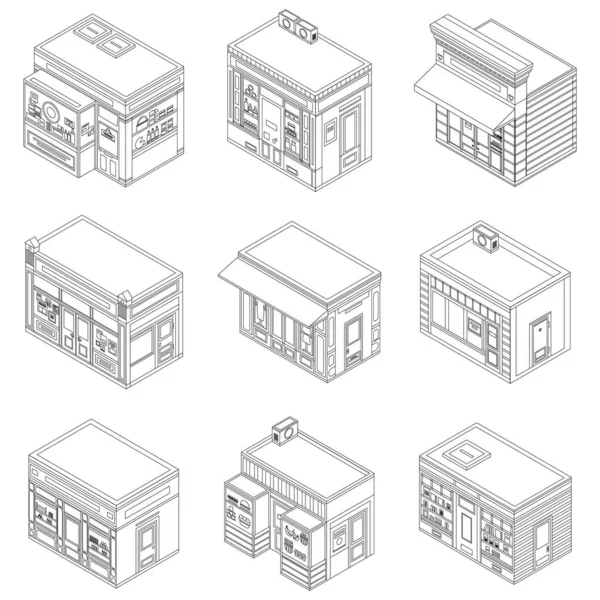 Зберігати Набір Значків Фасаду Ізометричний Набір Фасадів Магазину Векторні Піктограми — стоковий вектор