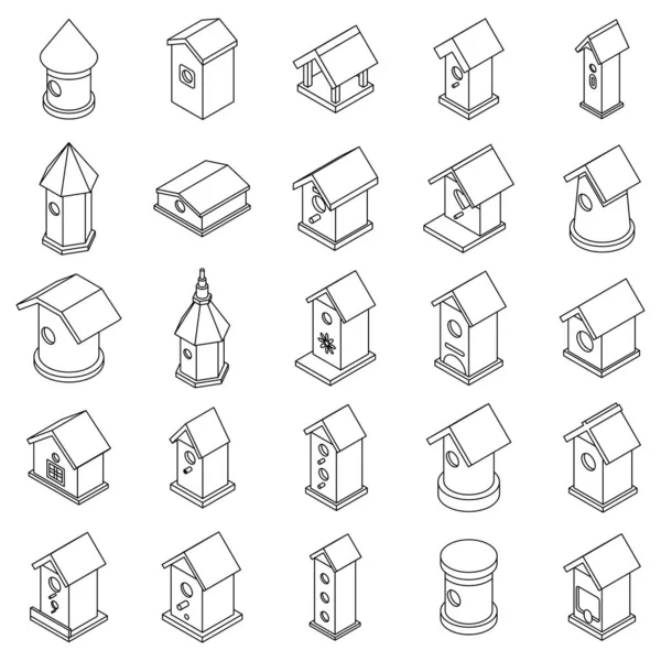 Vogelhaus Ikonen Gesetzt Isometrische Reihe Von Vogelhaus Vektor Symbolen Umreißt — Stockvektor