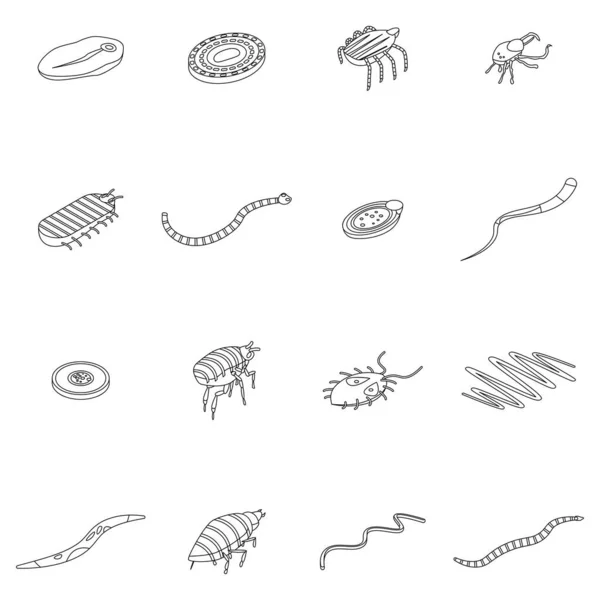 Ensemble Icônes Parasites Ensemble Isométrique Icônes Vectorielles Parasites Contour Vecteur — Image vectorielle