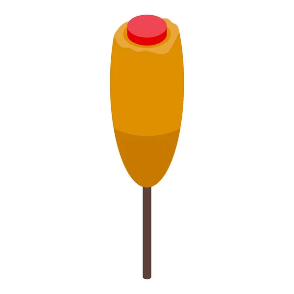 Ikon Makanan Jagung Adalah Vektor Isometrik Hot Stick Hotdog Goreng - Stok Vektor
