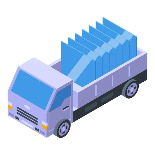 Glass Truck Icon Isometric Vector Window Factory Renovation Supply — Stock Vector
