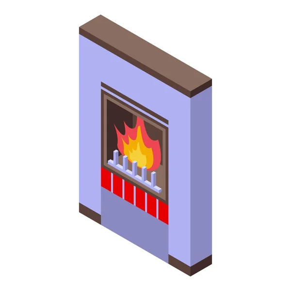 家の炉のアイコン等角ベクトル 火のガス 暖炉の炎 — ストックベクタ