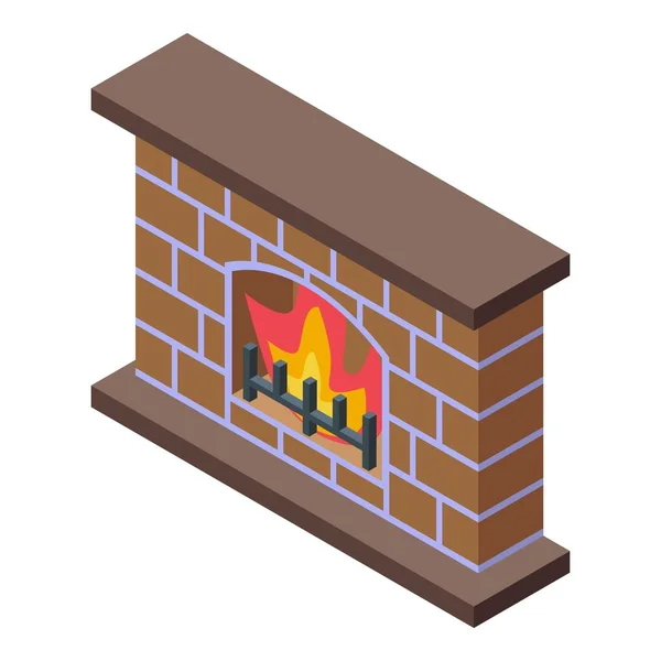 Brick Furnace Icon Isometric Vector Fire House Flame Fireplace — Stock Vector