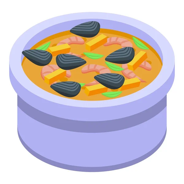 Icône Soupe Crevettes Vecteur Isométrique Cuisine Portugal Repas — Image vectorielle
