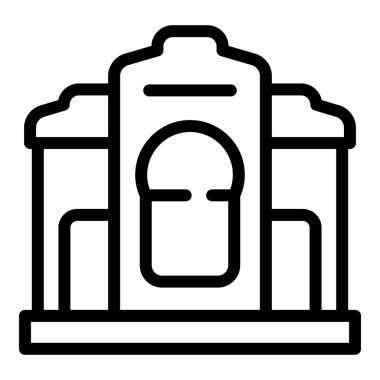 Tapınak evi ikonu ana hat vektörü. Seyahat kültürü. Şehir silüeti