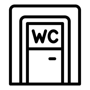 Halka açık WC kapı simgesi ana hatları vektörü. Tuvalet. Erkek çocuk.