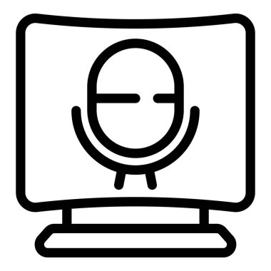 Akıllı TV mikrofon ikonu ana hatları vektörü. Uzak video. Bilgisayar interneti