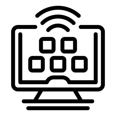 Akıllı monitör simgesi dış hat vektörü. Ev televizyonu. Bilgisayar oyunu