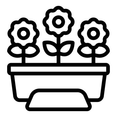 Bitki kutusu ikonu ana hatları vektörü. Bahçe pencere eşiğinde. Doğa Çiftliği