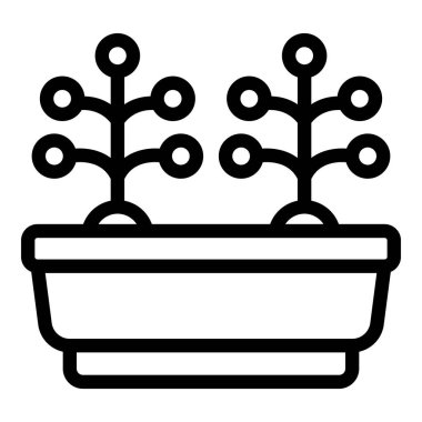 Saksı ikonu ana hatları vektörünü yerleştir. Yazlık ev. Çevre yiyecekleri