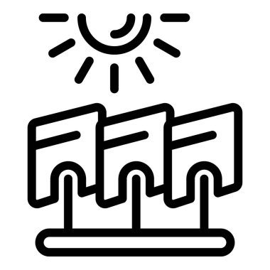 Güneş paneli bitki ikonu ana hat vektörü. Eko kaynak. Dünya biyografisi