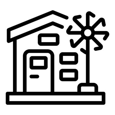 Eko ev simgesi ana hat vektörü. Ekoloji fabrikası. Serbest enerji