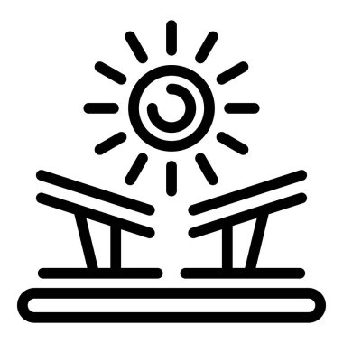 Güneş enerjisi simgesi ana hat vektörü. Elektrik santrali. Kömür fabrikası