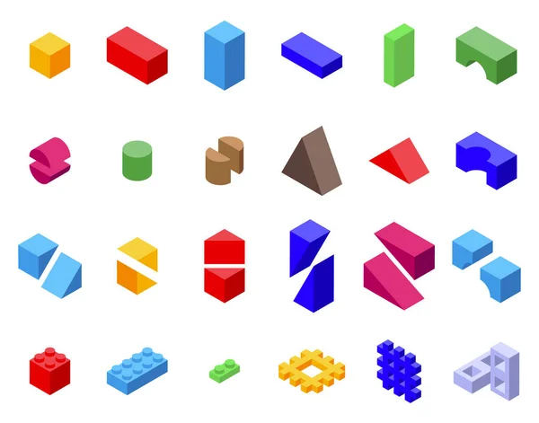 Kinder Bausteine Symbole Setzen Isometrischen Vektor Holzspielzeug Kinderblockade — Stockvektor