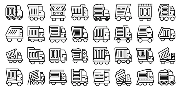 Car Tipper Icons Set Outline Vector Truck Car Tipper Container — Stock Vector