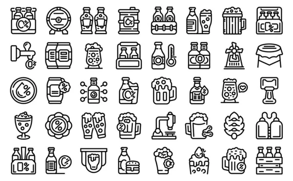 Nonalcoholic Beer Icons Set Outline Vector Can Bottle Drink Beverage — Stock Vector