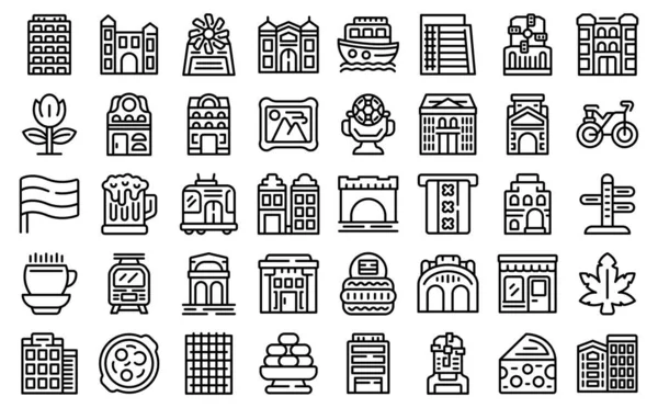 Ікони Амстердама Окреслюють Вектор Будинок Європи Фасадна Архітектура — стоковий вектор