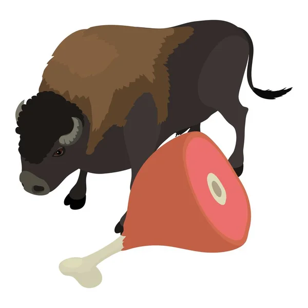 Icono Carne Bisonte Vector Isométrico Nudillo Carne Sobre Fondo Del — Vector de stock