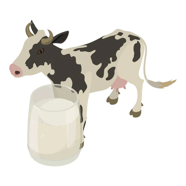 Icona Del Latte Vaccino Vettore Isometrico Bicchiere Pieno Latte Fresco — Vettoriale Stock
