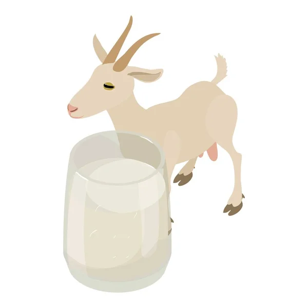Ίσομετρικό Διάνυσμα Κατσικίσιου Γάλακτος Γεμάτο Ποτήρι Φρέσκο Γάλα Φόντο Κατσίκας — Διανυσματικό Αρχείο