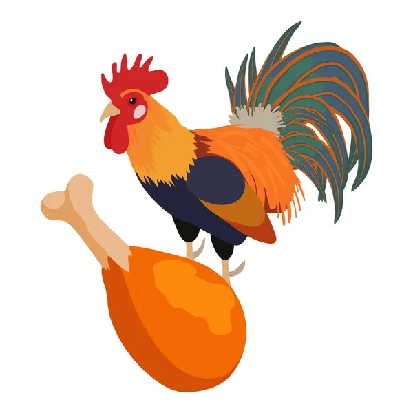 Rooster Meat Icon Isometric Vector Roasted Meat Leg Background Cock — Stock Vector
