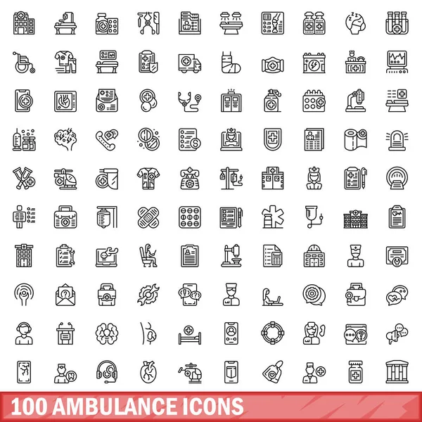 100 Iconos Ambulancia Listos Esquema Ilustración 100 Iconos Ambulancia Vector — Vector de stock